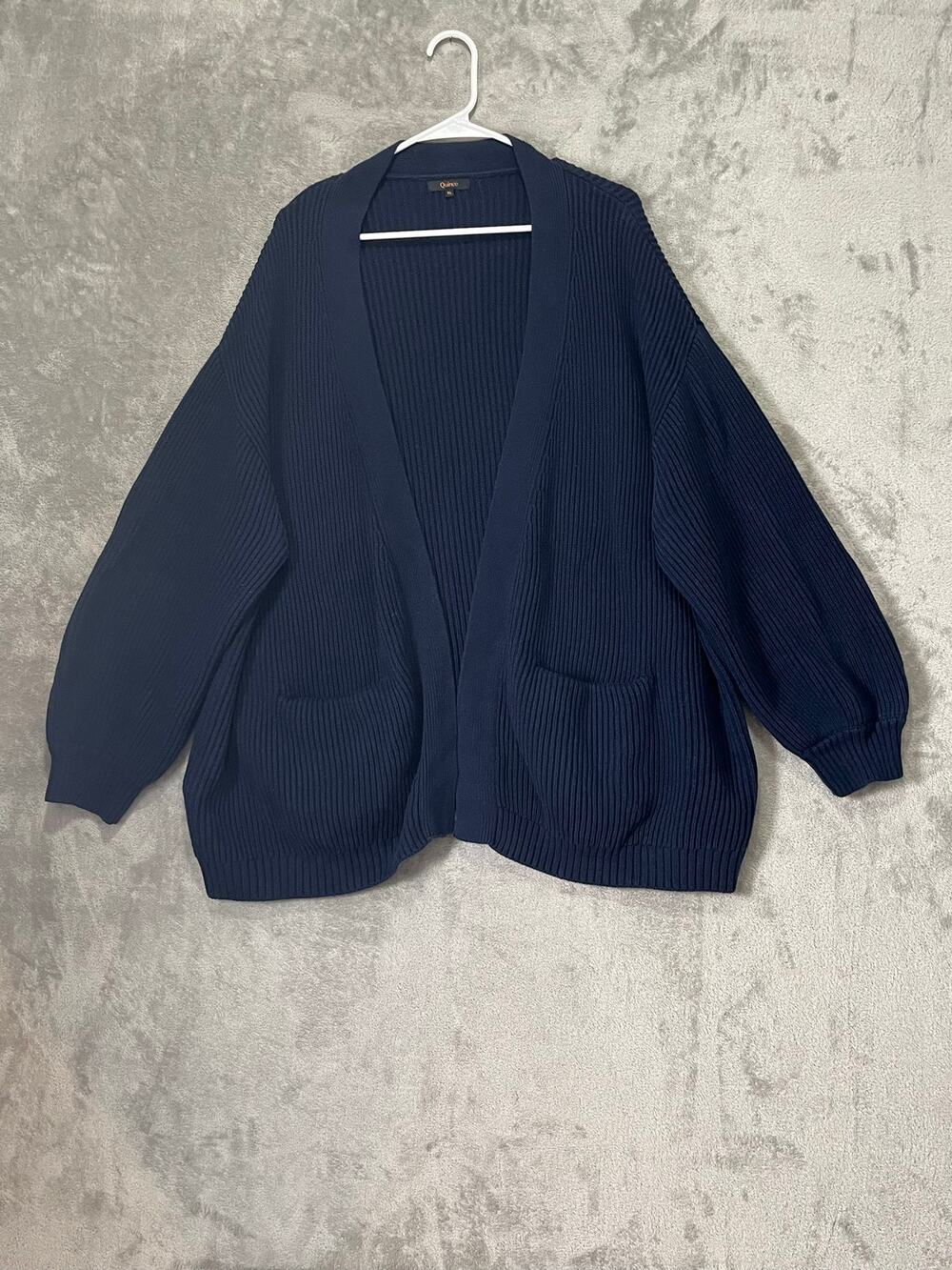 Quince 100% Organic Cotton Oversized Cardigan Navy Blue Open Front Sweater XL